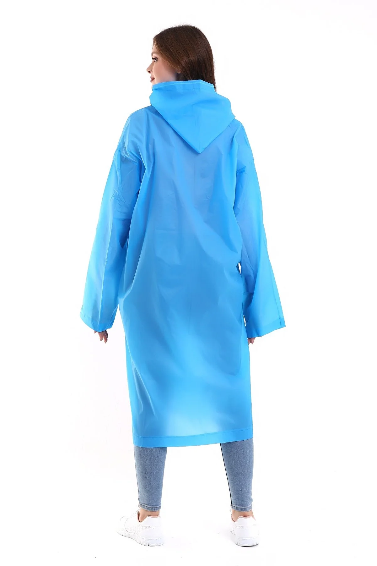 Kadın Erkek Yağmurluk Kapüşonlu Çıtçıtlı Eva Raincoat Mavi yağmurluk