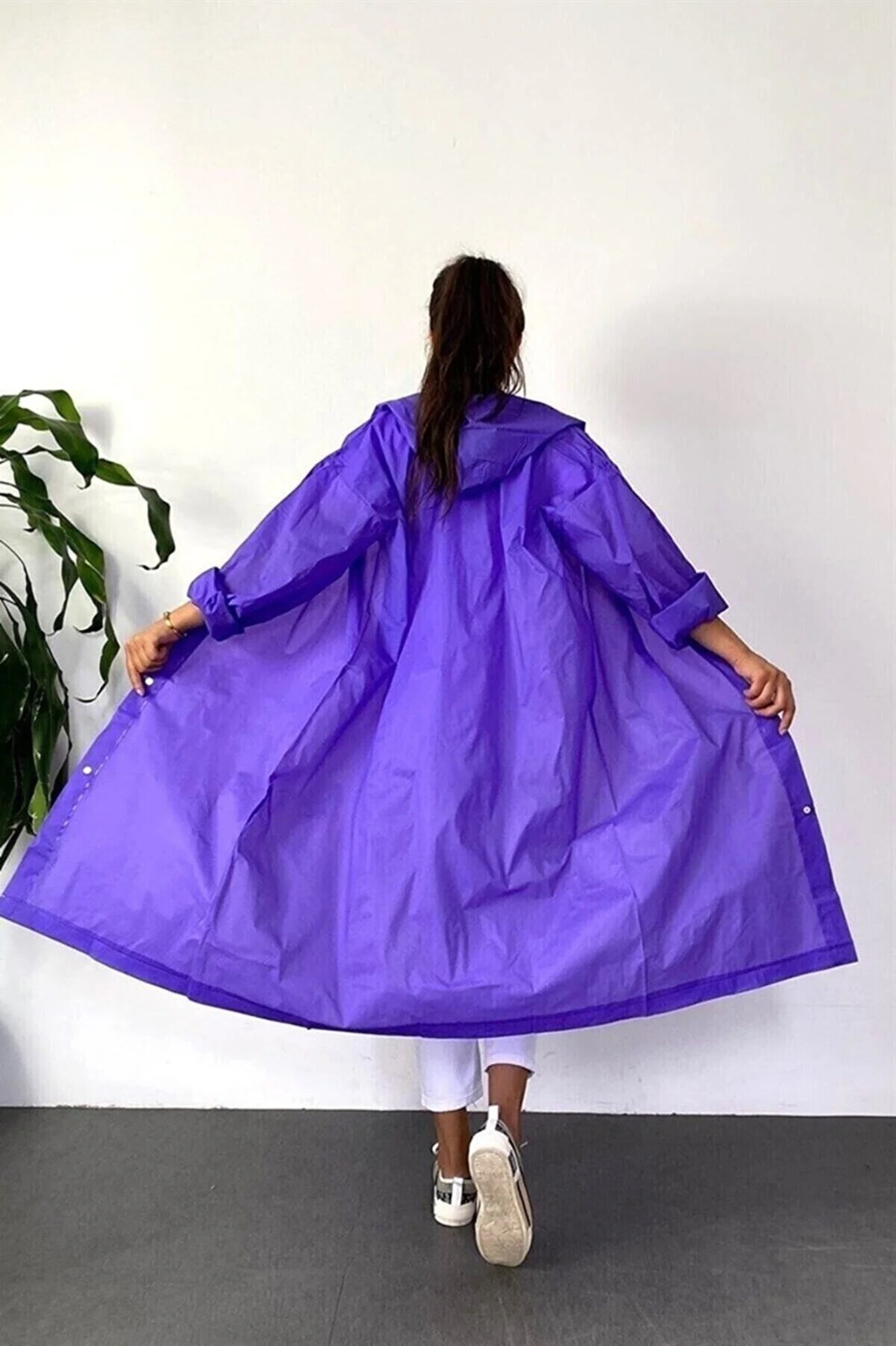 Kadın Erkek Yağmurluk Kapüşonlu Çıtçıtlı Eva Raincoat Mor Yağmurluk