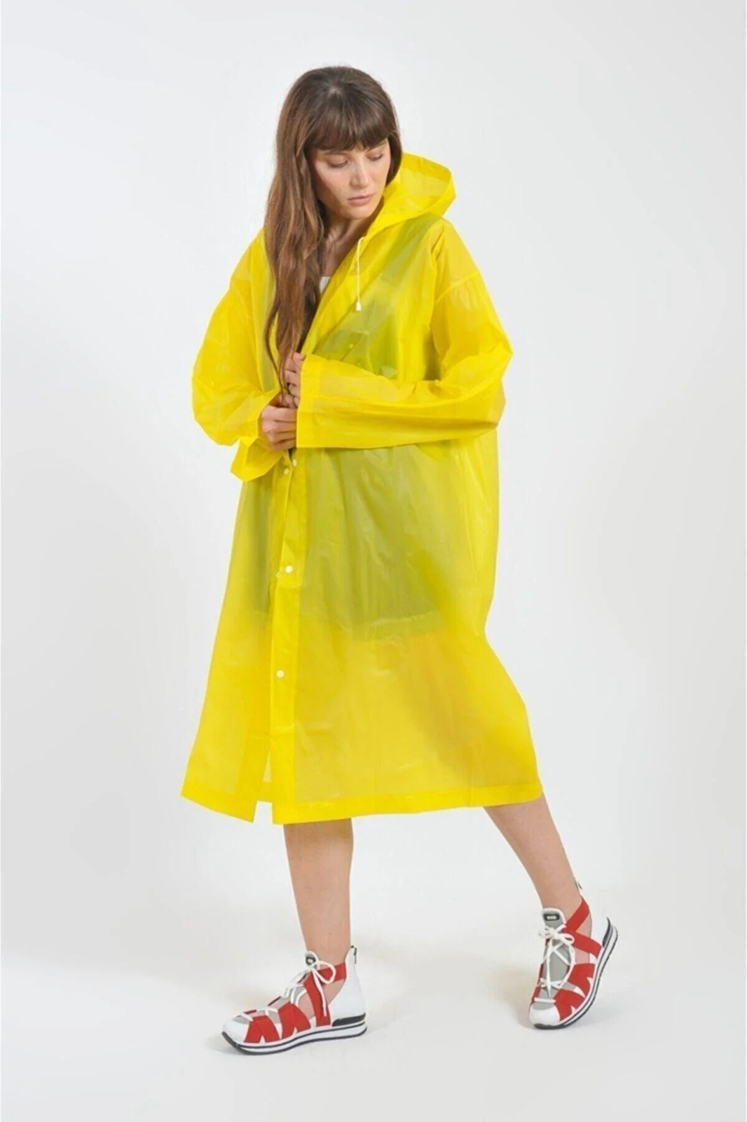 Kadın Erkek Yağmurluk Kapüşonlu Çıtçıtlı Eva Raincoat Sarı Yağmurluk