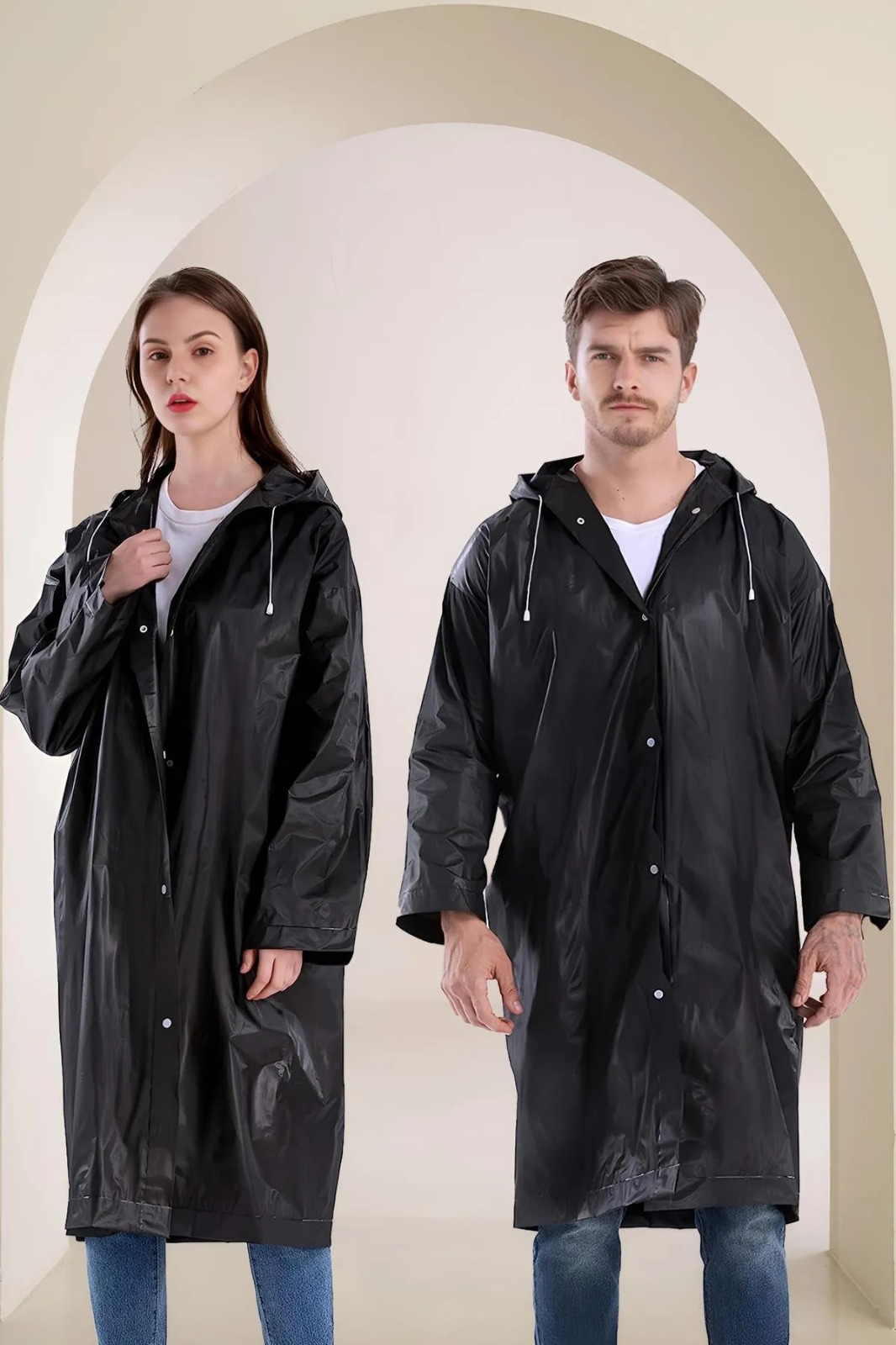 Kadın Erkek Yağmurluk Kapüşonlu Çıtçıtlı Eva Raincoat Siyah Yağmurluk